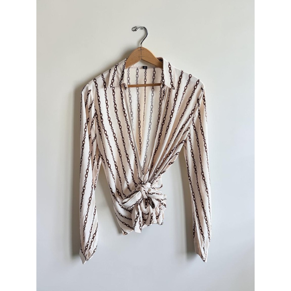 Audrey 3+ Womens Medium Wrap Front Tie Waist Blouse Long Sleeve NWOT